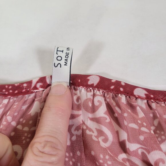 SoTeer Red & White Patterned Long Sleeve Tunic Peasant Blouse Size S - Picture 3 of 8